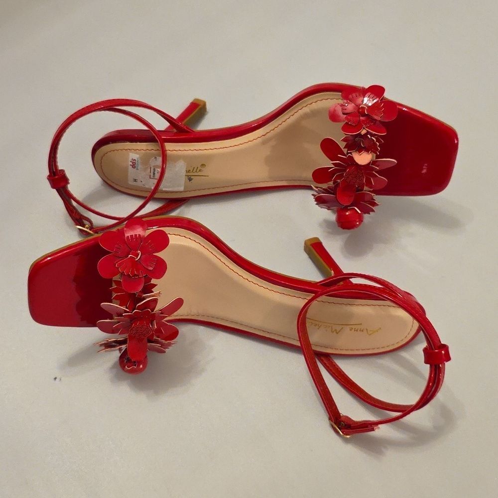 BRAND NEW ANNE MICHELLE FLORAL DESIGN SLINGBACK KITTEN HEEL SANDAL - Picture 14 of 16